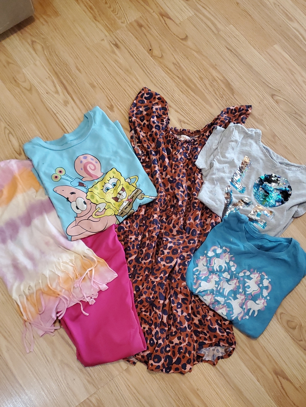 Girls 5 pc Mixed Lot Cat&Jack Dress, 4 Tees And Leggings Large 10/12